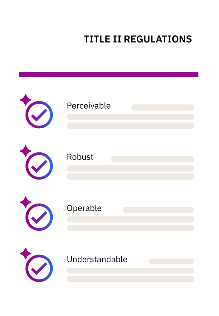 Title II regulations infographic showing four key accessibility principles: perceivable, robust, operable, and understandable.