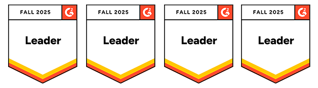 Award badge shaped like a shield with 'Fall 2025' and the 'G2' logo at the top, and a banner across the middle stating 'Leader'.