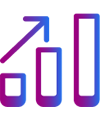 Gradient icon of a bar graph with a line above it going in an exponential direction.
