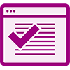 Plum icon of a webpage with a checkmark inside of it.