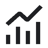Black icon of a bar graph with a line above it showing a trend line with progress over time.