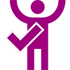 Plum icon of a person with a checkmark next to them.