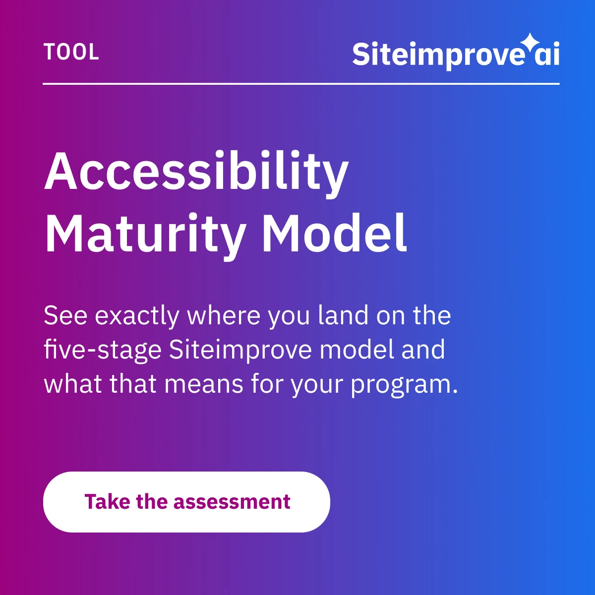 Siteimprove Accessibility Maturity Model tool for assessing accessibility program maturity across five stages.
