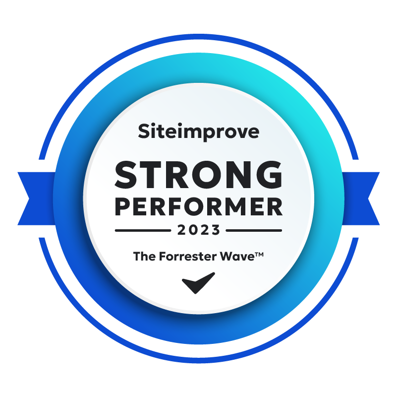 Award badge stating Siteimprove strong performer 2023 the forrester wave